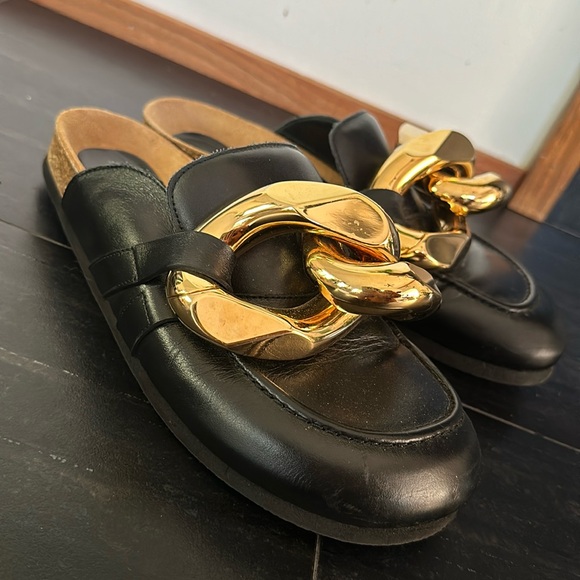JW Anderson Gold Chain Clogs Mules 39 black leather - Picture 2 of 5